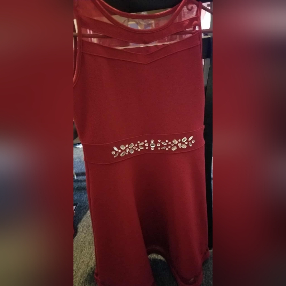 Girls Children's Place Red Dress with Embellished Waist 10/12